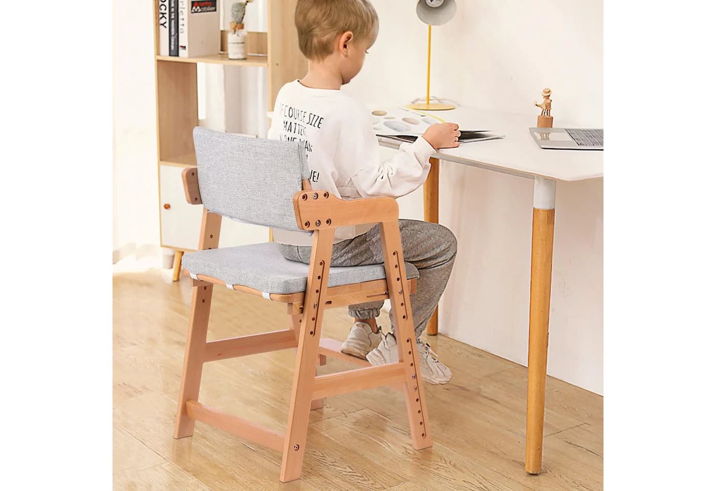 OUNUO Esszimmerstuhl Holz Lehnstuhl Küchenstuhl mit Armlehne Beige - Bild 5