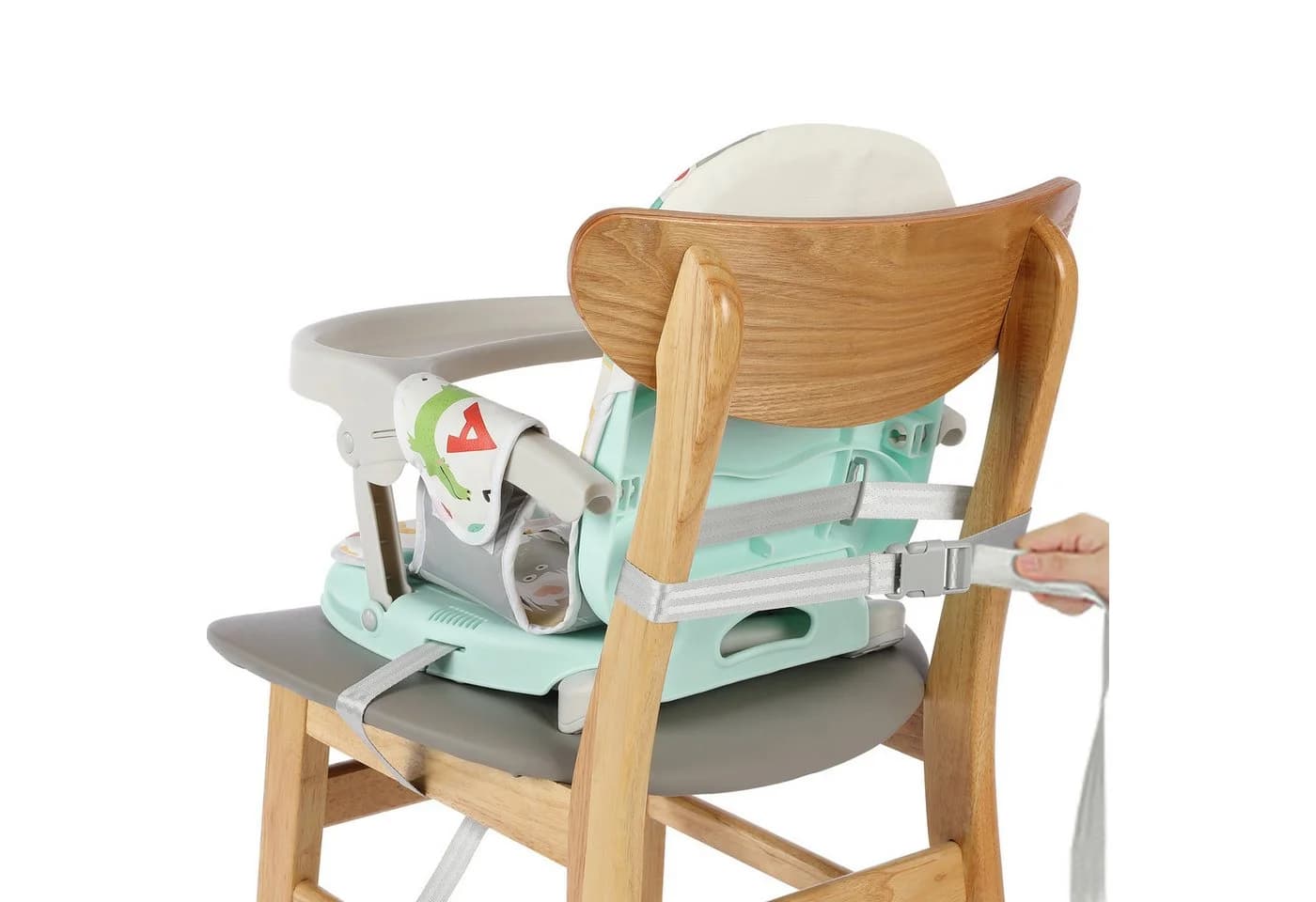 OUNUO Kinderstuhl Sitzerhöhung Baby Tragbar Stuhl Booster Sitz mit Tablett Klappbar Grün - Bild 4