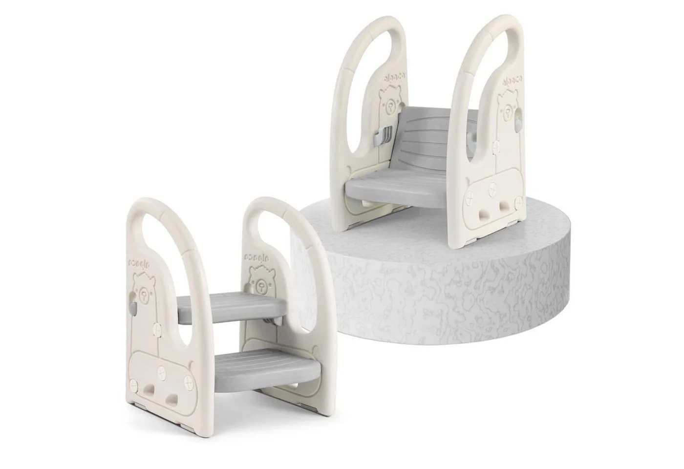 OUNUO Kindertritthocker 2 Stufen, Grau, Kunststoff