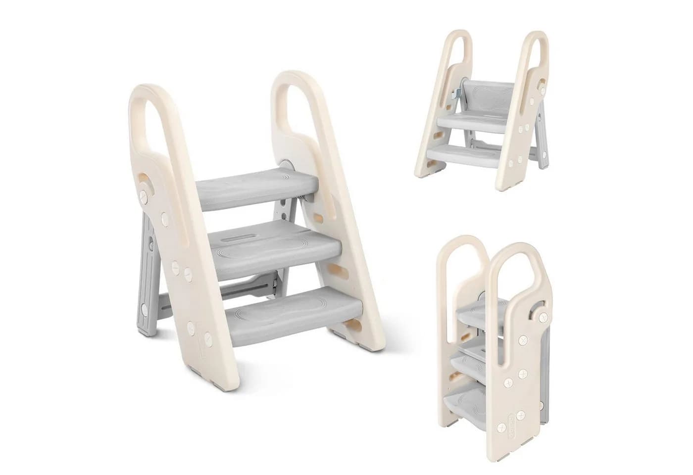 OUNUO Baby-Toilettensitz Klappbarer Hocker 3 Stufen Grau