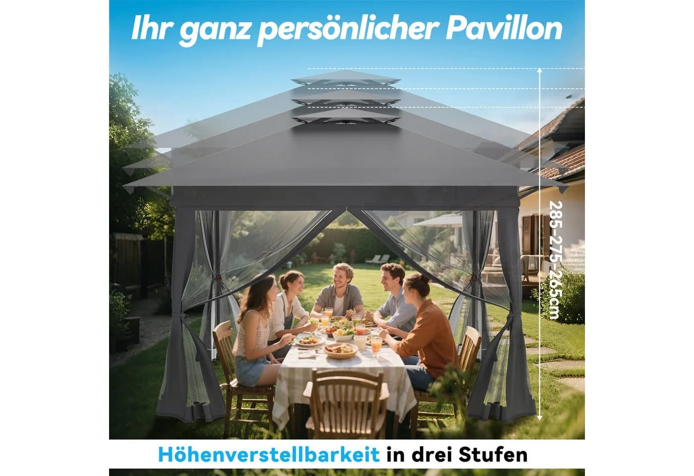 FIVMEN Partyzelt Gartenpavillon 4x4m 3-Stufen Höhenverstellbar - Bild 5