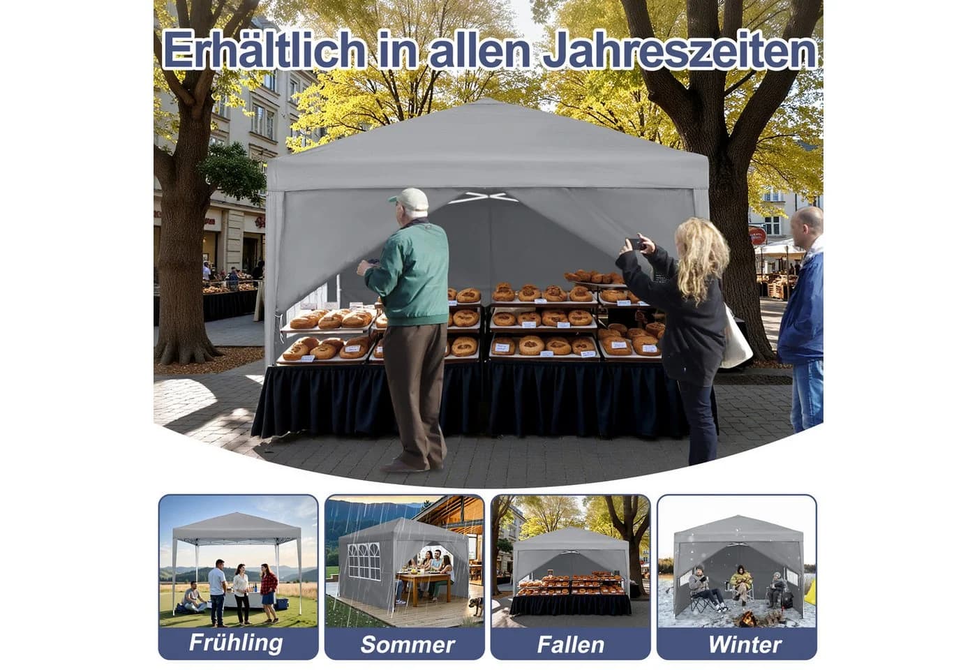 FIVMEN Partyzelt 3x3m Faltpavillon mit 4 Seitenteilen - Bild 5