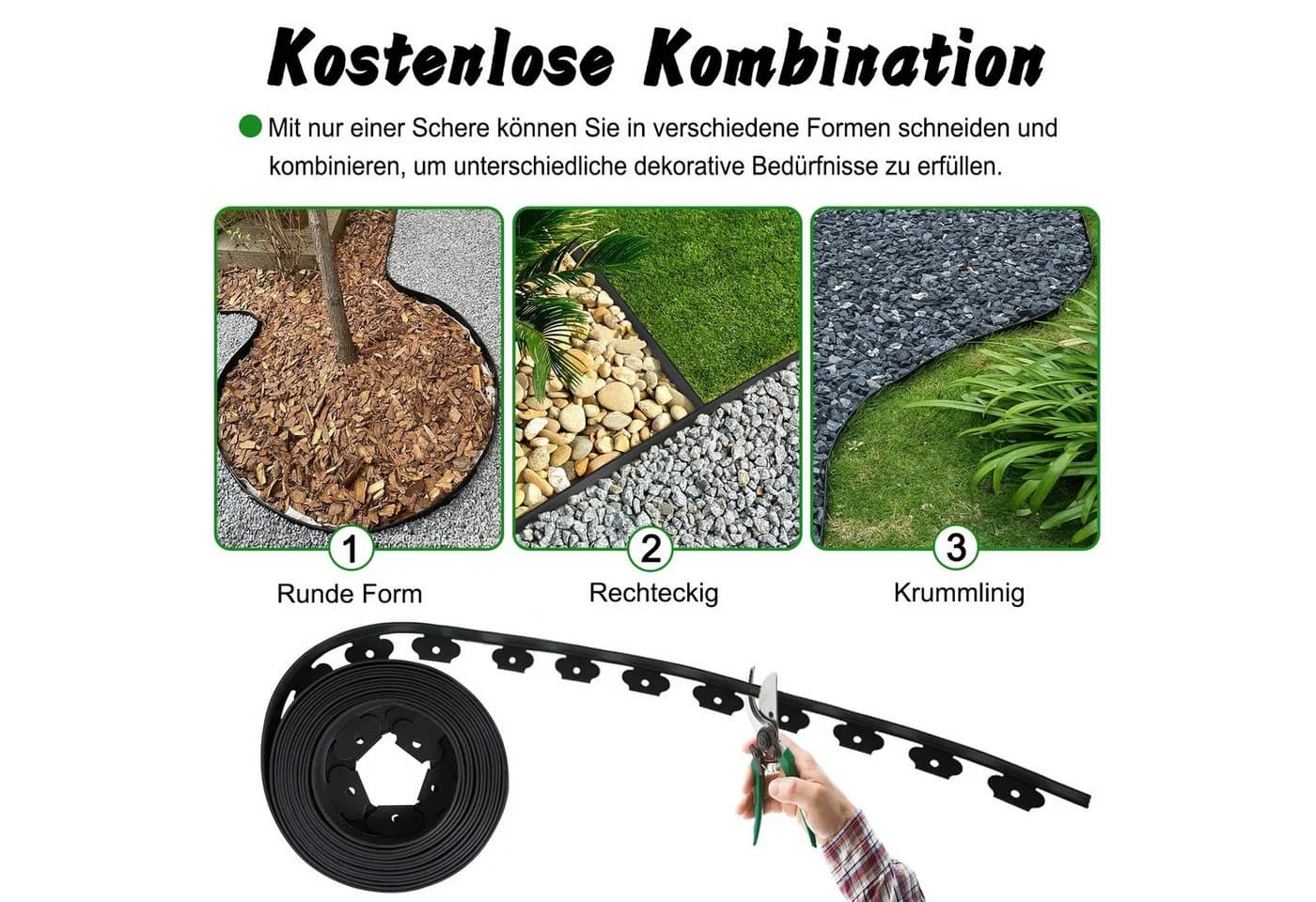 FIVMEN Beetumrandung Rasenkante Kunststoff 20m Flexibel Schwarz/Grau/Grün - Bild 4