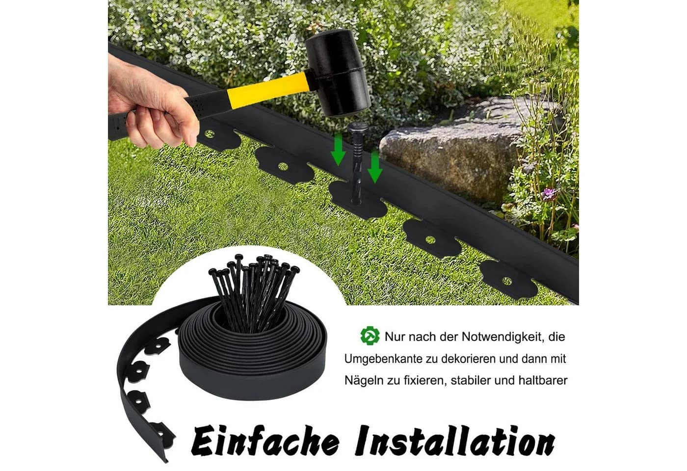FIVMEN Beetumrandung Rasenkante Kunststoff 20m Flexibel Schwarz/Grau/Grün - Bild 5