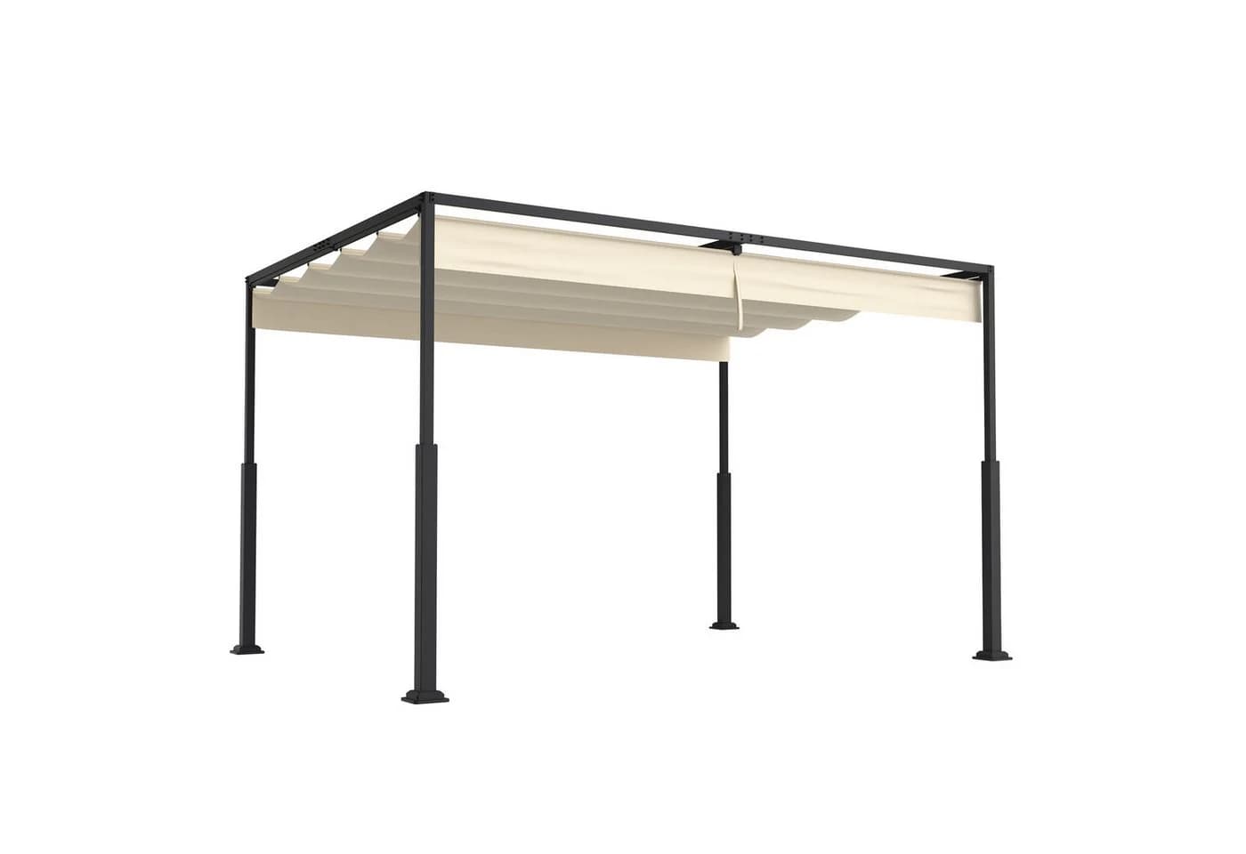 FIVMEN Pergola Gartenpavillon mit Schiebedach Beige/Schwarz Metall - Bild 2