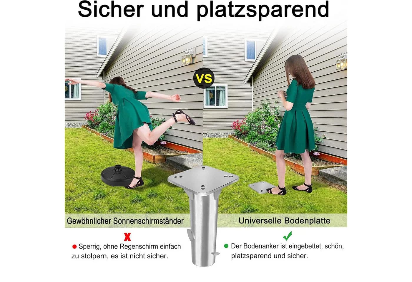 FIVMEN Sonnenschirmständer Metall Bodenplatte Silber - Bild 4