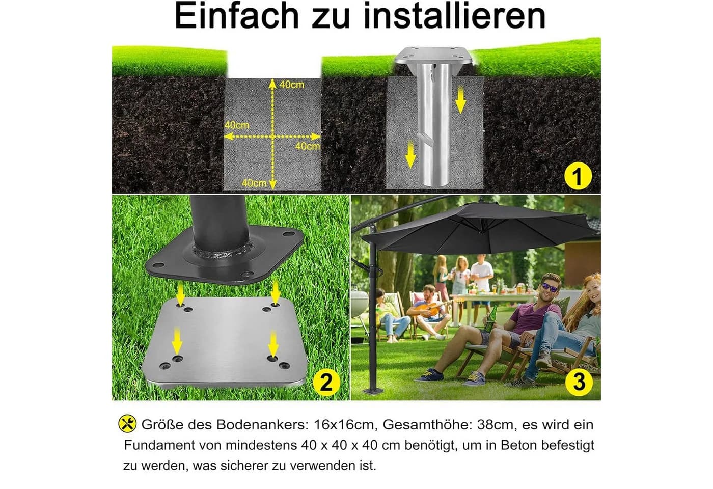 FIVMEN Sonnenschirmständer Metall Bodenplatte Silber - Bild 5