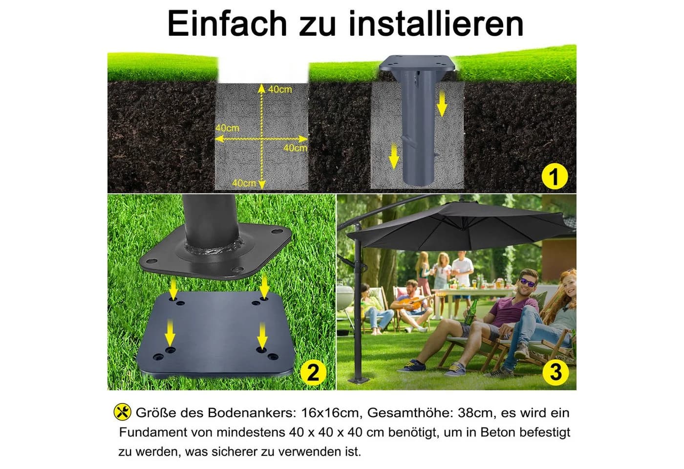 FIVMEN Schirmhalter Metall Bodenplatte Sonnenschirmständer - Bild 3