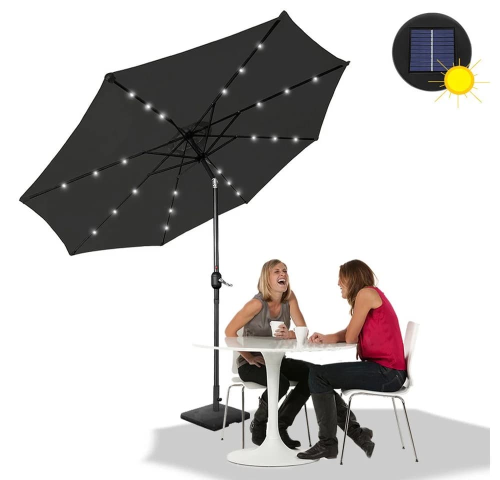 FIVMEN Sonnenschirm 350cm Aluminium mit Kurbel UV-Schutz Beige/Grau