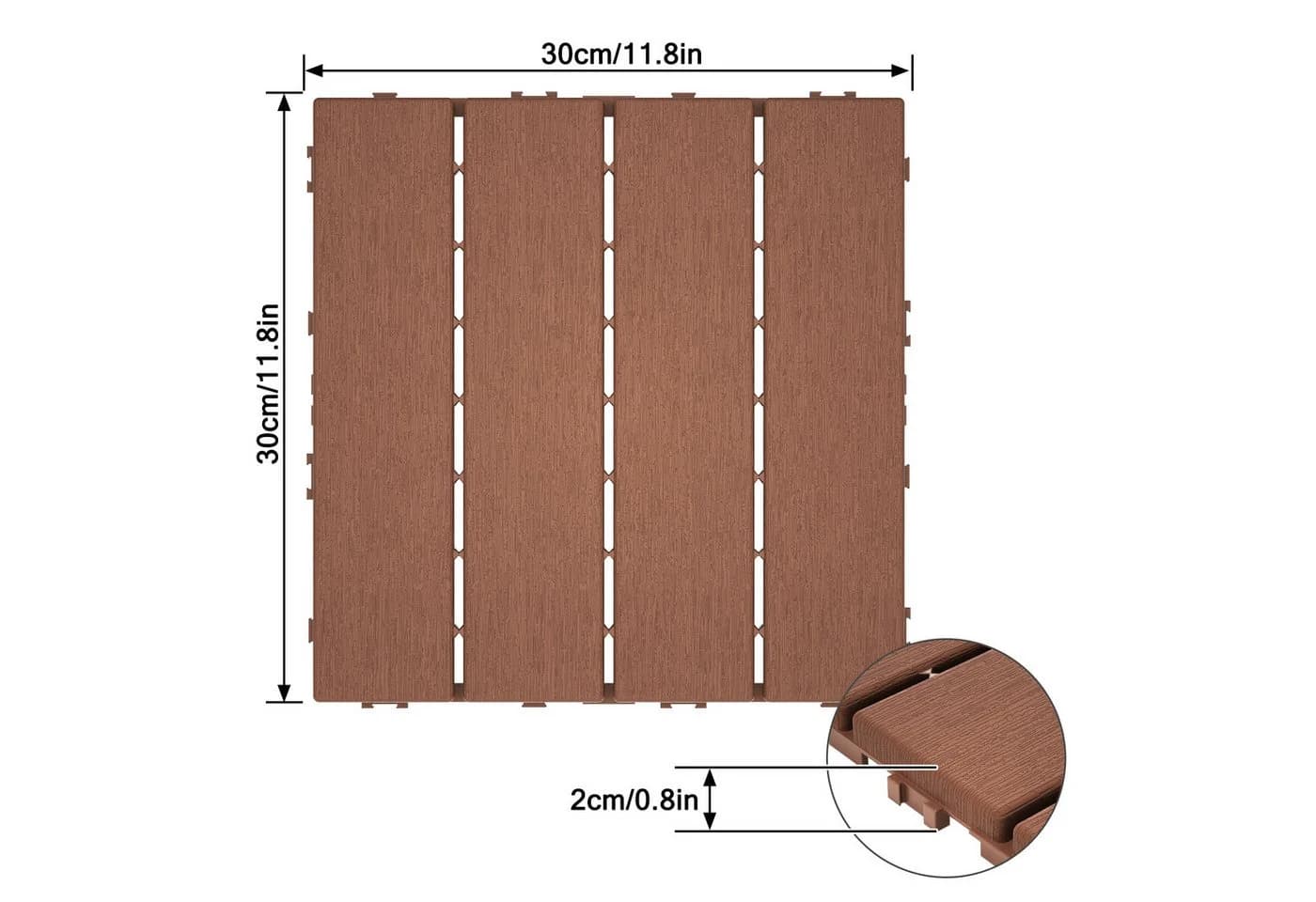 FIVMEN Terrassenfliesen 30x30cm Holzoptik Dunkelkaffee