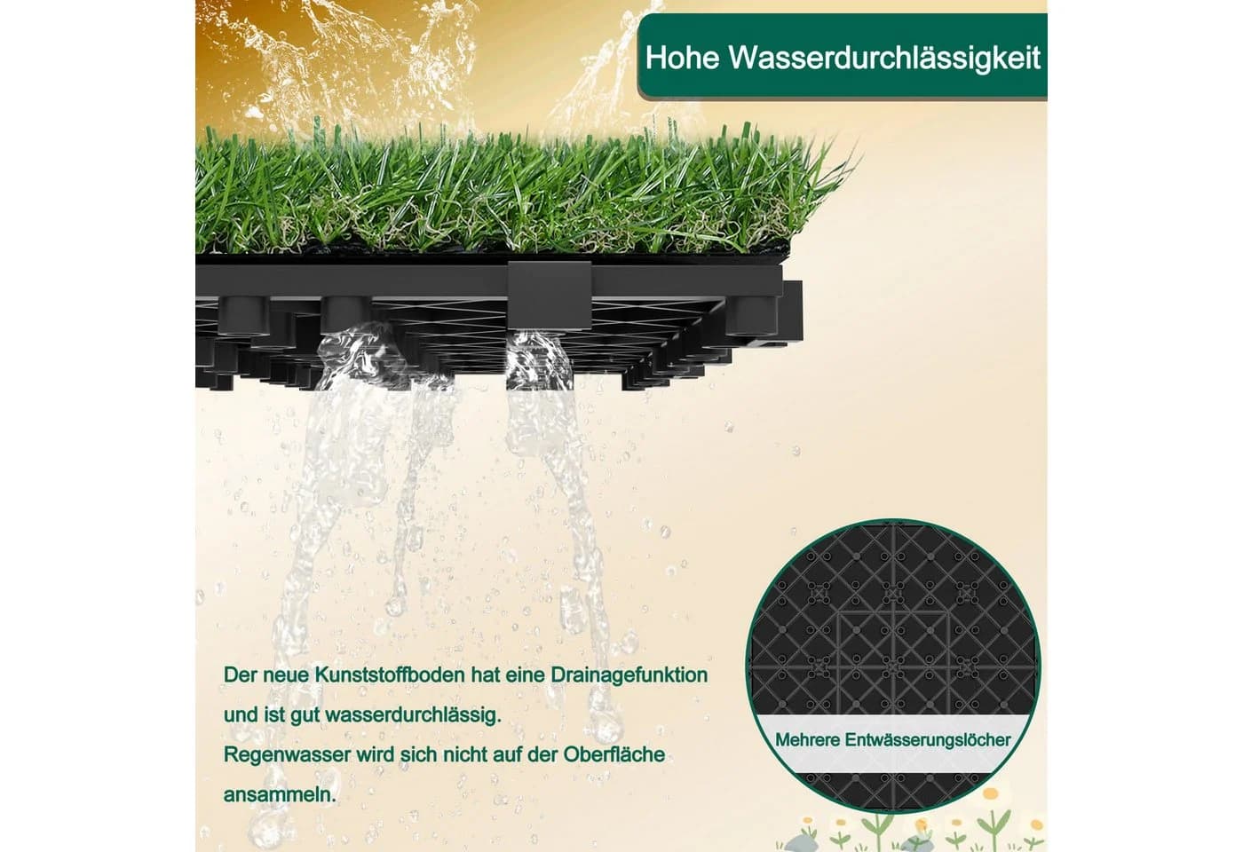 FIVMEN Kunstrasen Klickfliesen 30x30 cm, Grasmatte Rasenteppich - Bild 4