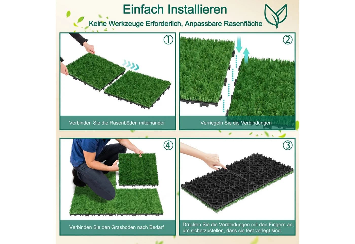 FIVMEN Kunstrasen Klickfliesen 30x30 cm, Grasmatte Rasenteppich - Bild 5