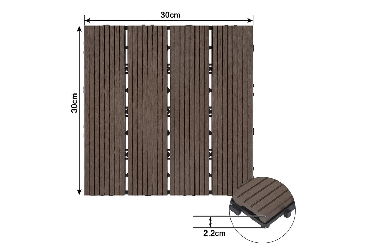 FIVMEN Terrassenfliesen WPC 30x30cm Klicksystem Braun/Anthrazit