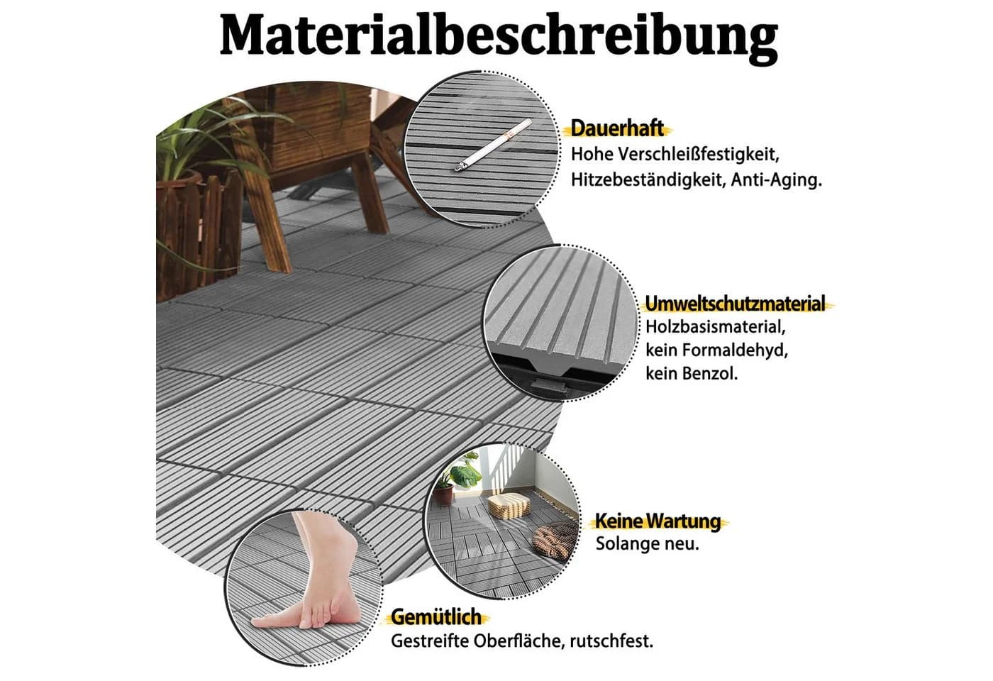 FIVMEN Terrassenfliesen WPC 30x30cm Anthrazit - Bild 4