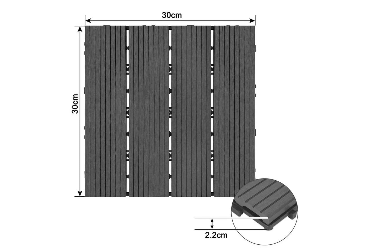 FIVMEN Terrassenfliesen WPC 30x30cm Anthrazit Drainagesystem