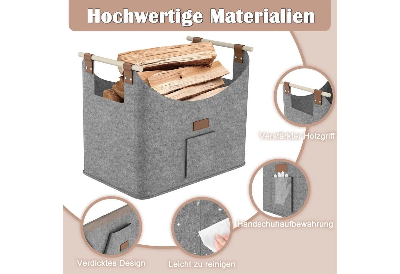 FIVMEN Kaminholzkorb Brennholzkorb Filzkorb 2 Stück Holzkorb Kaminholz