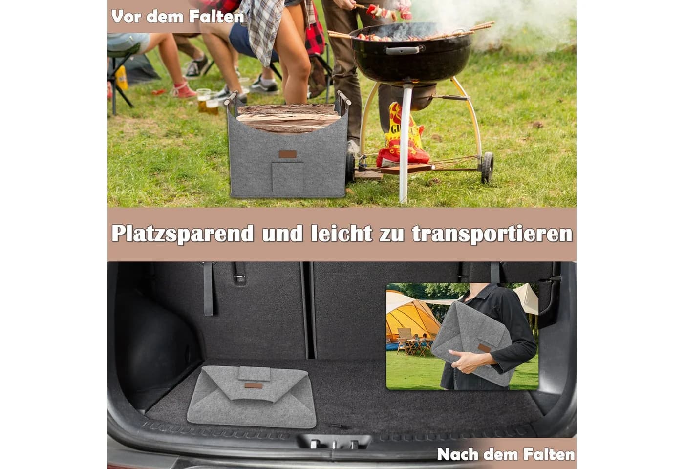 FIVMEN Kaminholzkorb Brennholzkorb Filzkorb 2 Stück Holzkorb Kaminholz - Bild 3