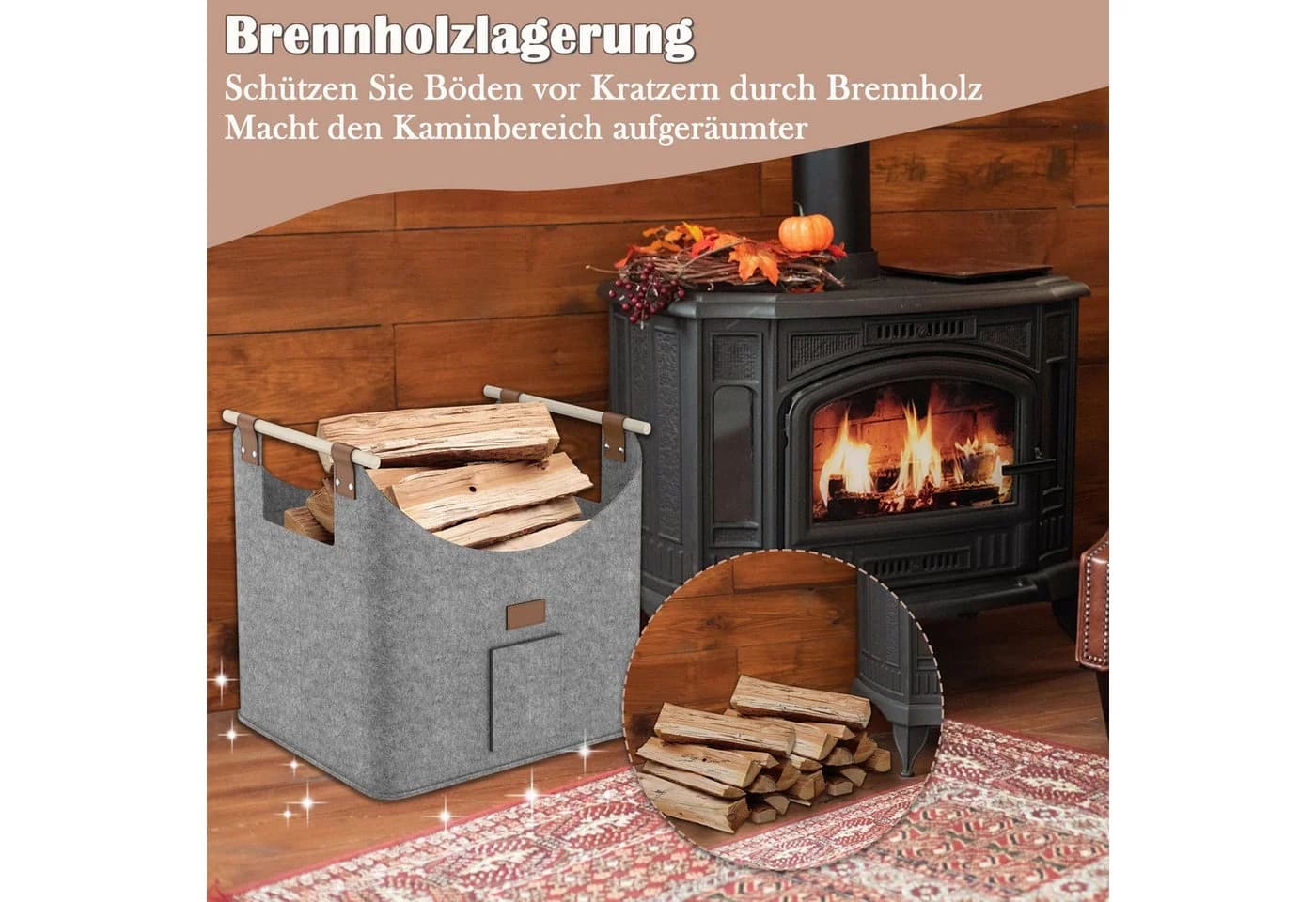 FIVMEN Kaminholzkorb Brennholzkorb Filzkorb 2 Stück Holzkorb Kaminholz - Bild 4