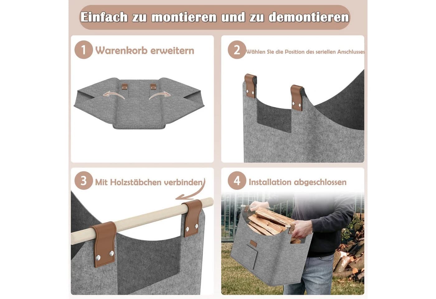 FIVMEN Kaminholzkorb Brennholzkorb Filzkorb 2 Stück Holzkorb Kaminholz - Bild 5