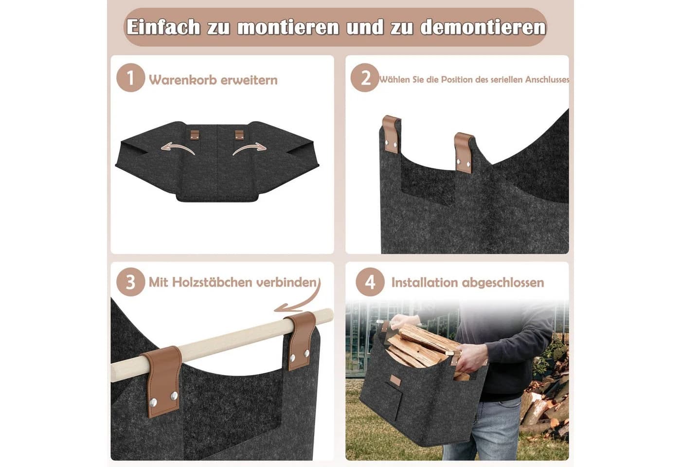 FIVMEN Kaminholzkorb Brennholzkorb Filzkorb 2 Stück Holzkorb Kaminholz - Bild 3