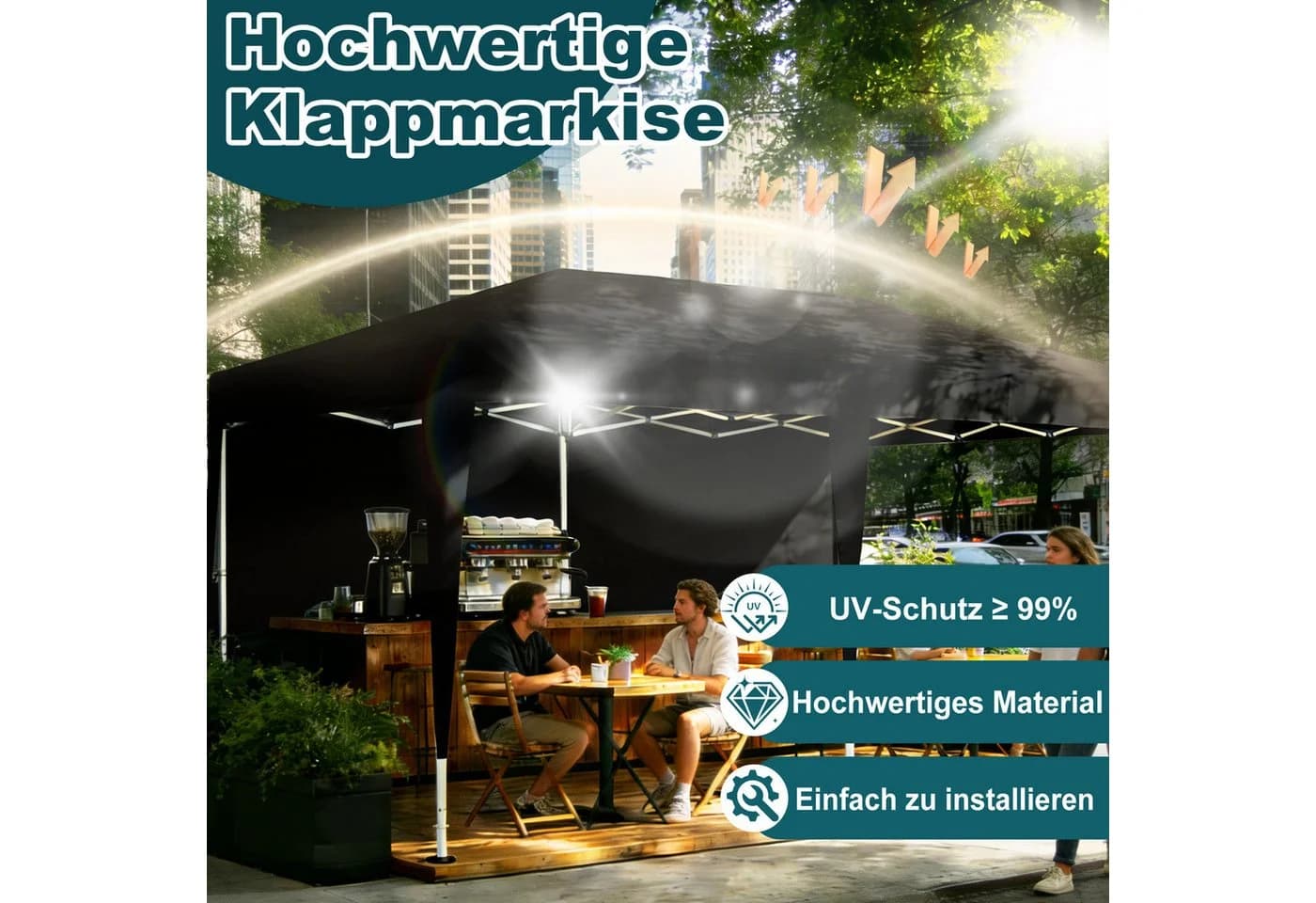 FIVMEN Pavillon 3x6m Faltpavillon Höhenverstellbar Schwarz - Bild 4