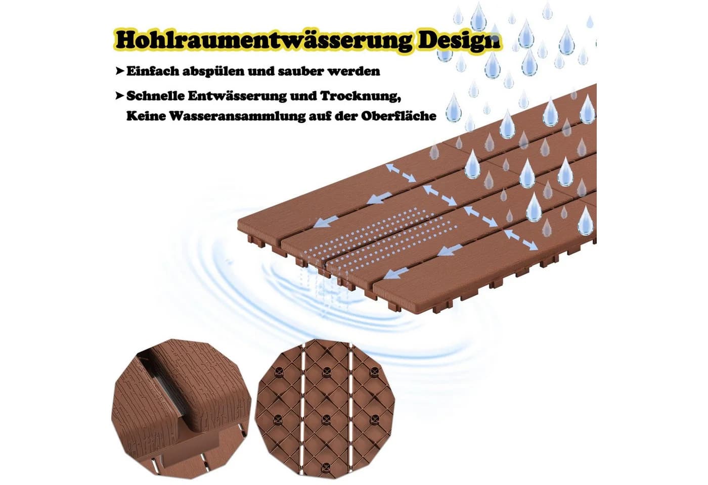 FIVMEN Terrassendielen 30x30cm Braun Holzoptik PE-Kunststoff - Bild 5