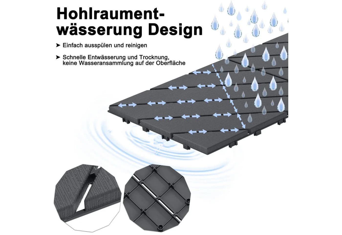 FIVMEN Terrassenfliesen Klickfliesen 30x30cm Anthrazit/Braun Holzoptik - Bild 5