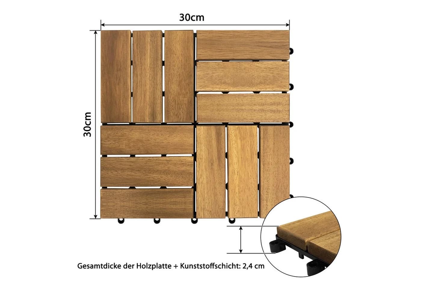 FIVMEN Terrassenfliesen 30x30 cm Akazienholz Klicksystem