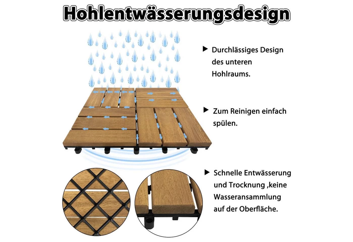 FIVMEN Terrassenfliesen 30x30 cm Akazienholz Klicksystem - Bild 5