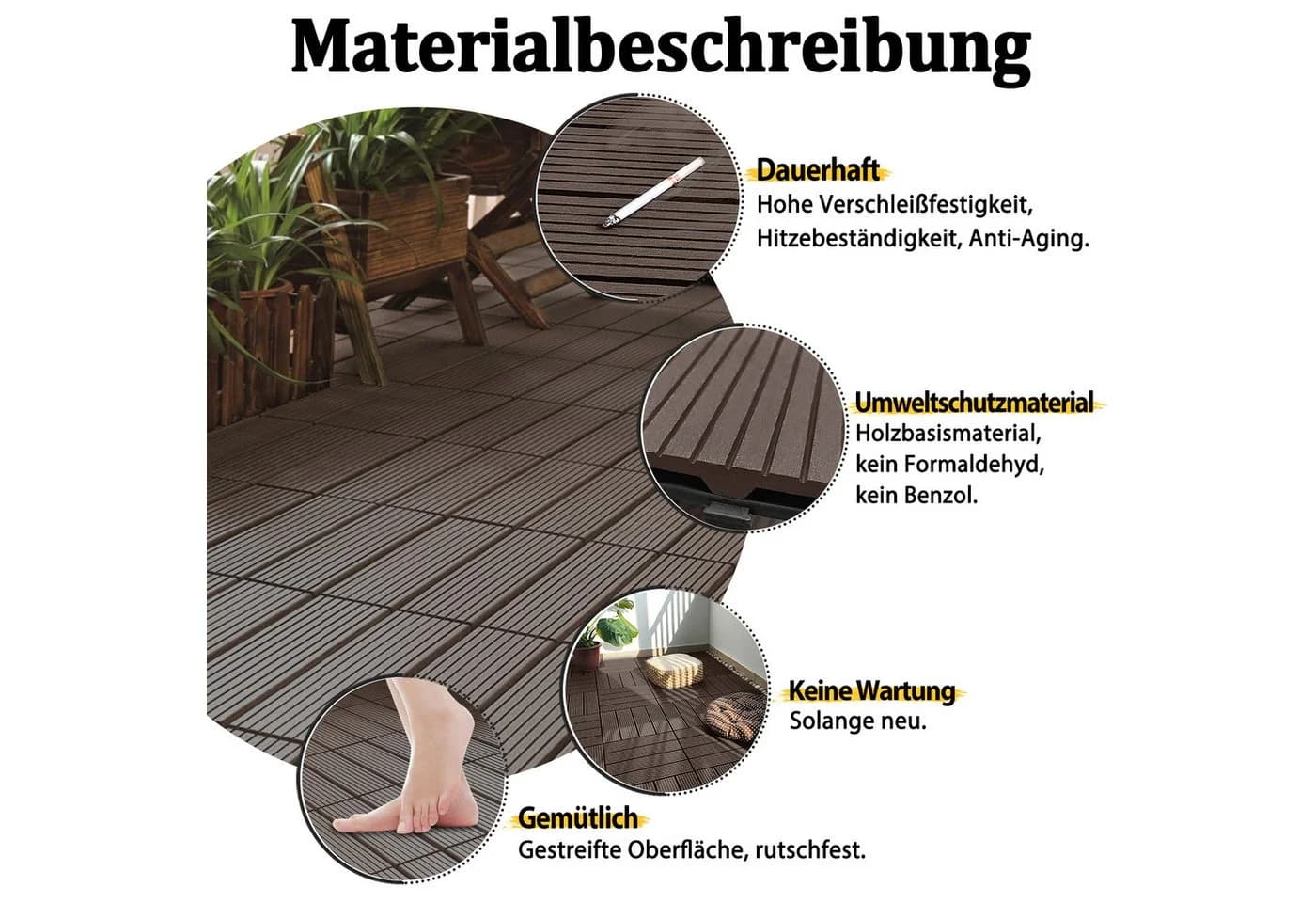 FIVMEN Terrassenfliesen WPC 30x30cm Hellbraun mit Klicksystem - Bild 4