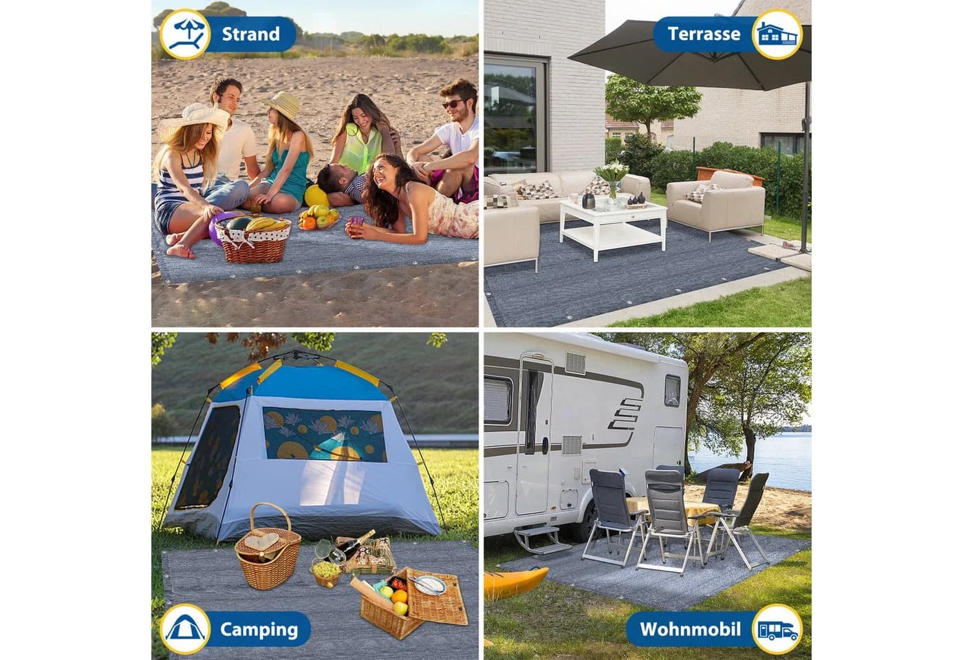 FIVMEN Outdoorteppich HDPE Grau-Blau UV-Schutz - Bild 3