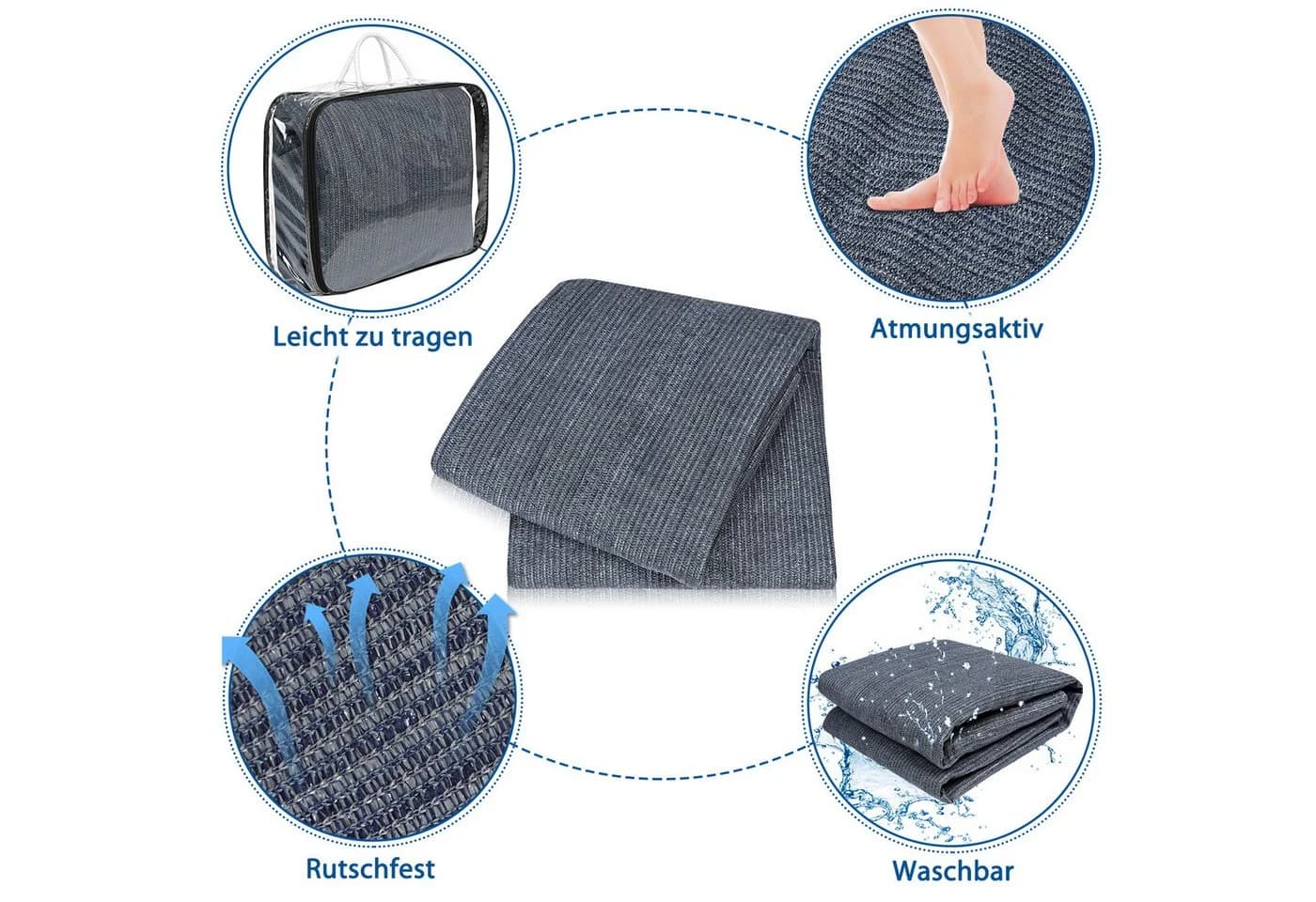 FIVMEN Outdoorteppich HDPE Grau-Blau UV-Schutz - Bild 4