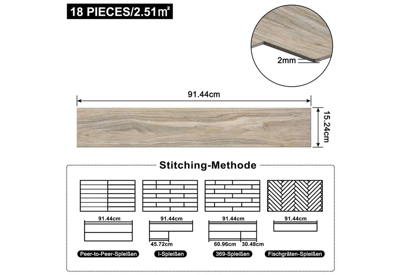 FIVMEN Vinylboden PVC Selbstklebend Holzmaserung Hellholz
