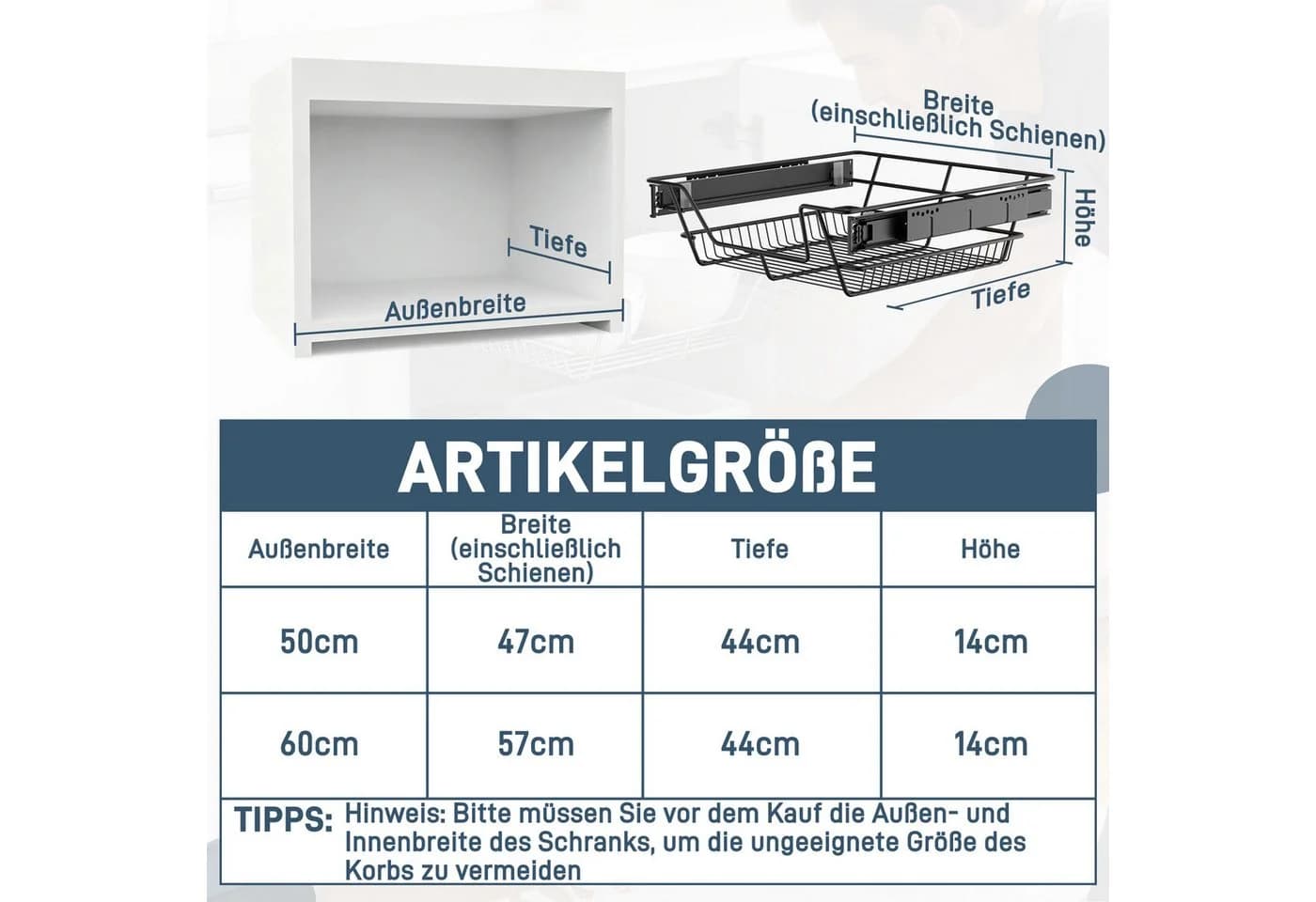 FIVMEN Teleskopschublade 2 Stück Schwarz/Silber Ausziehbare Küchenschublade