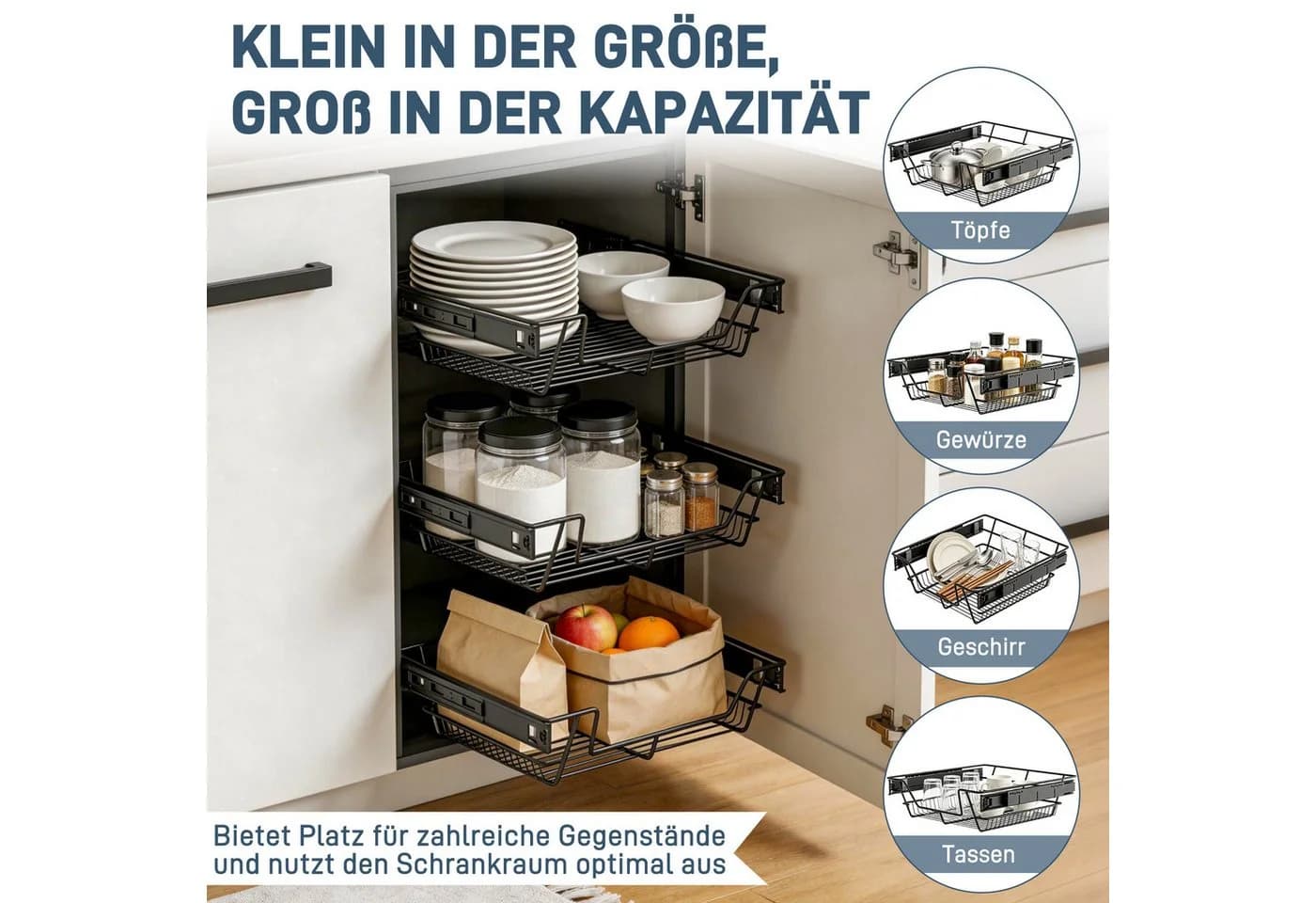 FIVMEN Teleskopschublade 2 Stück Schwarz/Silber Ausziehbare Küchenschublade - Bild 4