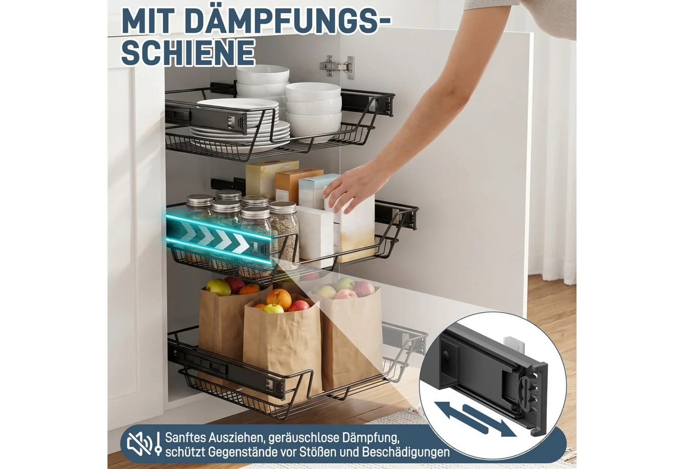 FIVMEN Teleskopschublade 2 Stück Schwarz/Silber Ausziehbare Küchenschublade - Bild 5