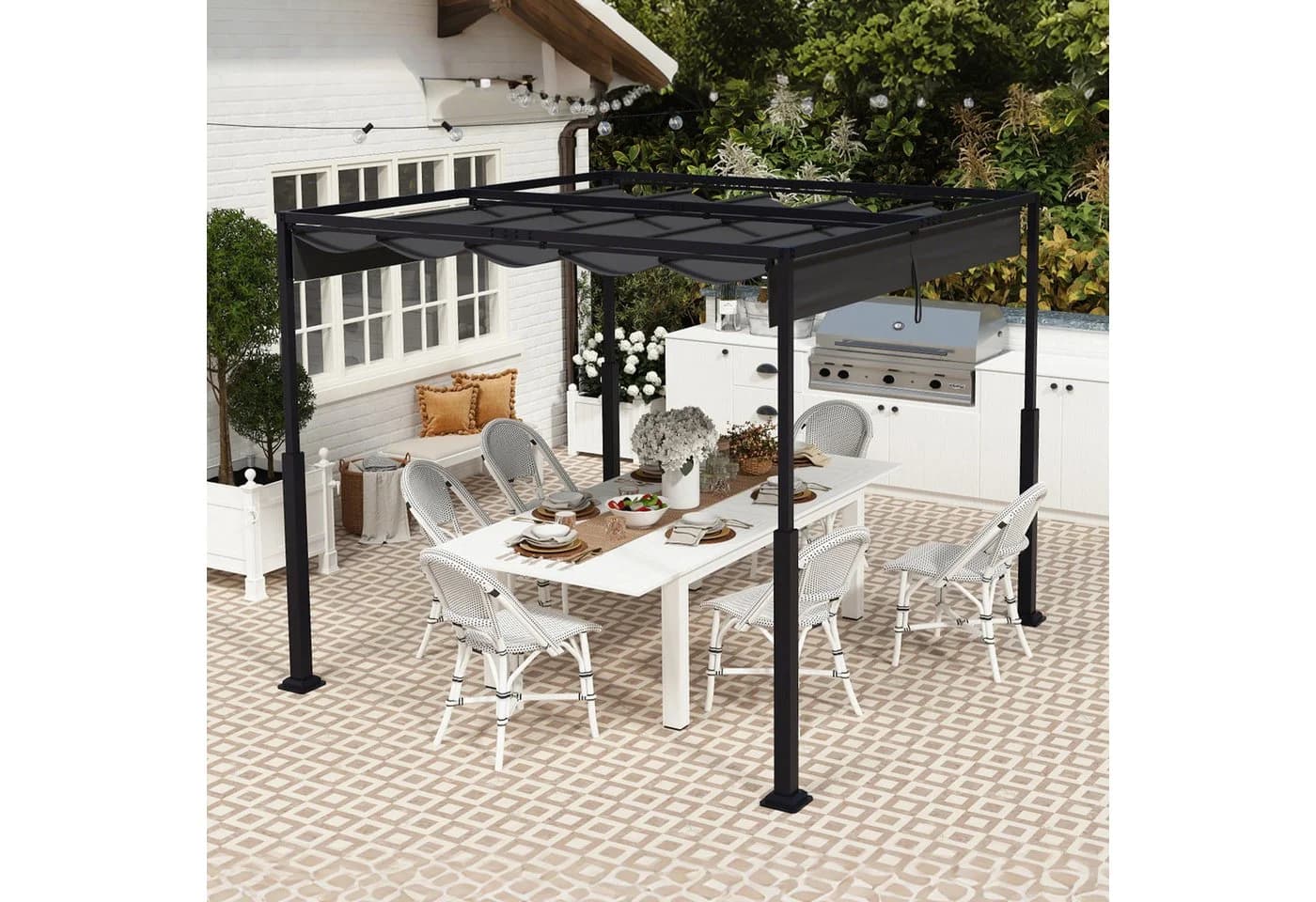 FIVMEN Pavillon Gartenpavillon 3x3m Schiebedach Stahlgestell UV-Schutz Schwarz - Bild 2