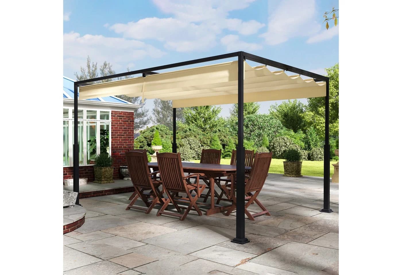 FIVMEN Gartenpavillon 3x3m mit Schiebedach und UV-Schutz - Bild 2