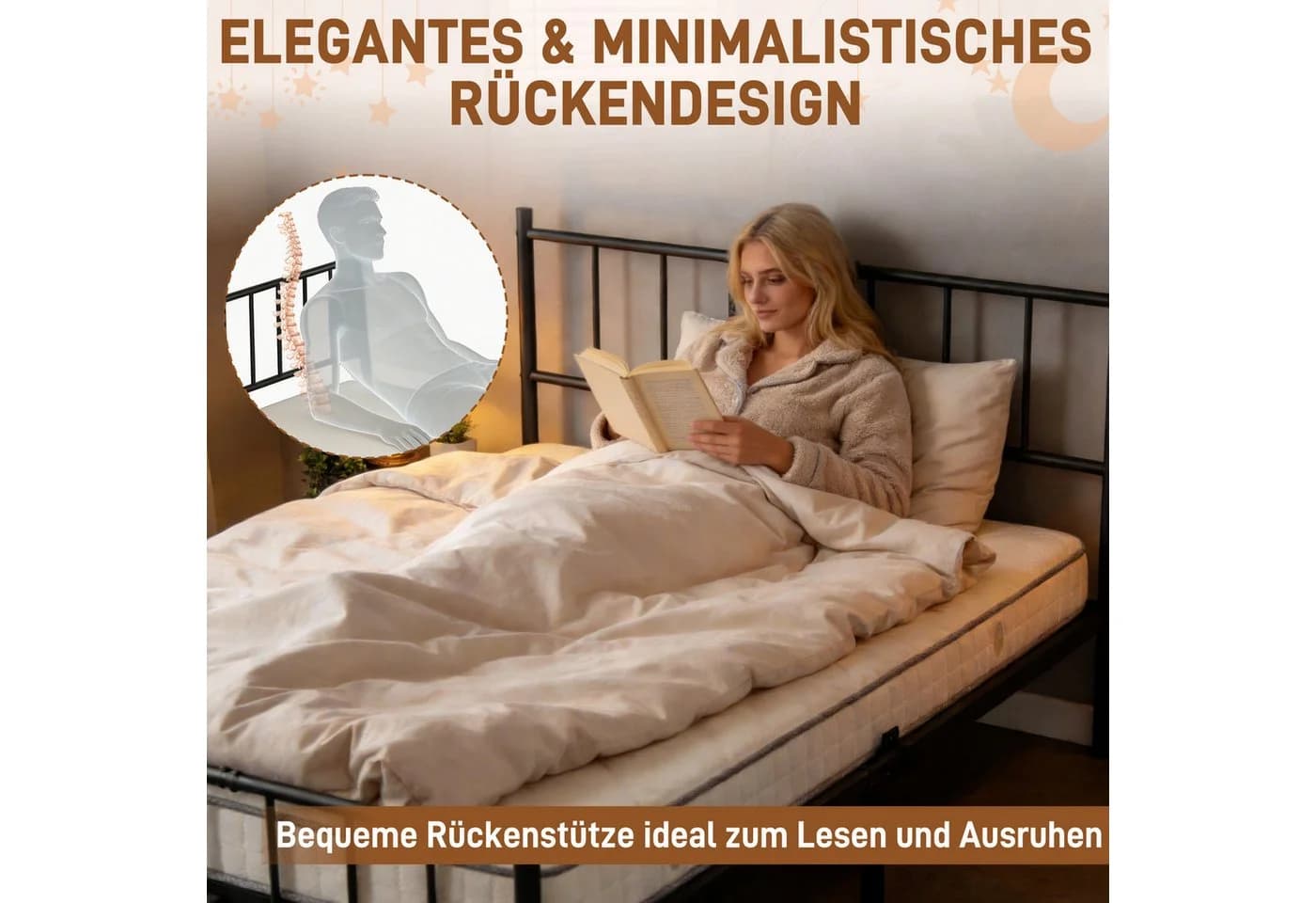 FIVMEN Metallbett mit Kopfteil Schwarz Braun - Bild 3