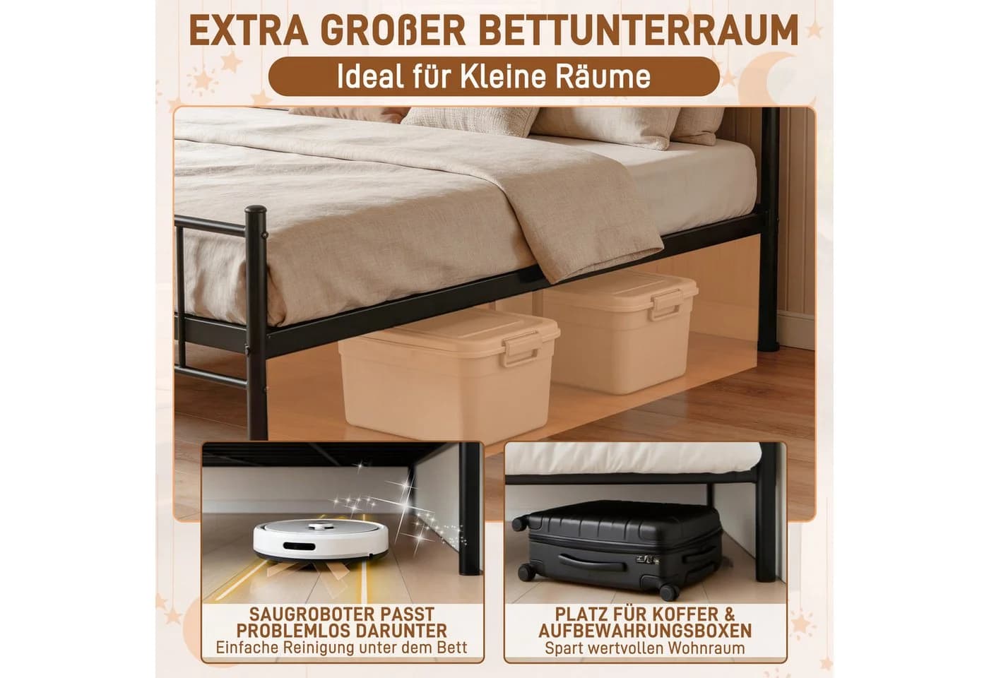 FIVMEN Metallbett mit Kopfteil Schwarz Braun - Bild 4