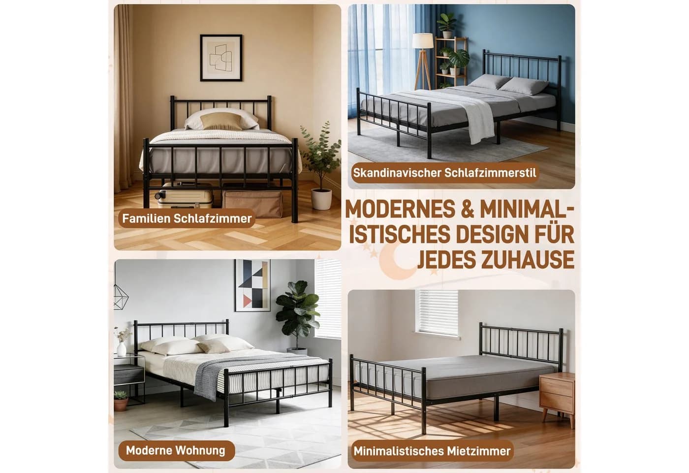 FIVMEN Metallbett mit Kopfteil Schwarz Braun - Bild 5
