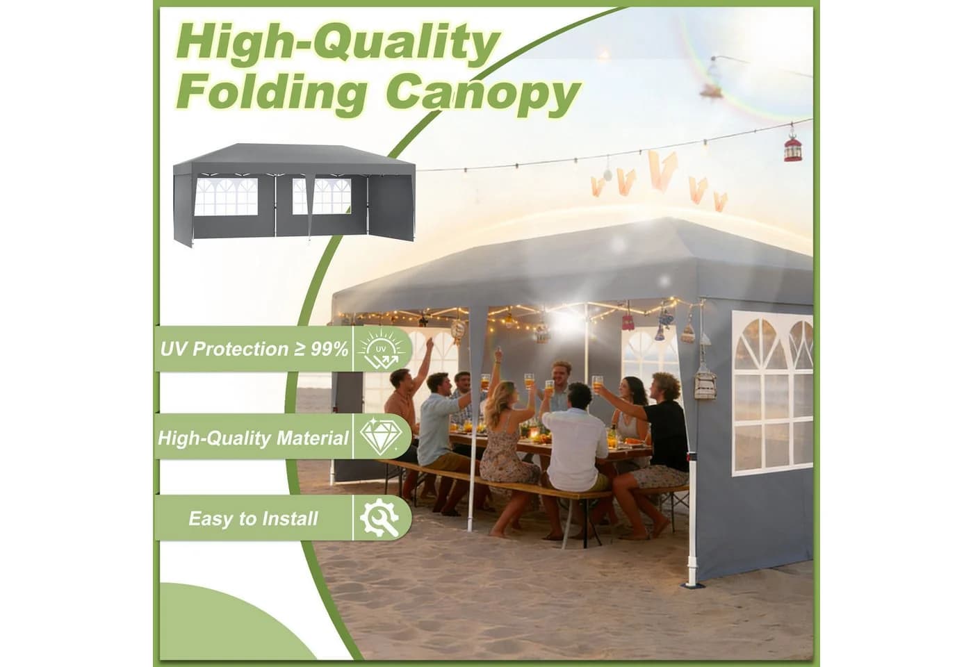 FIVMEN Partyzelt 3x6m Faltpavillon Grau - Bild 4