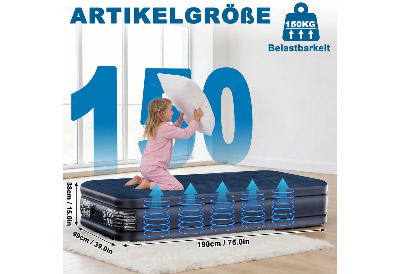 FIVMEN Luftmatratze mit Elektrischer Pumpe Grau/Blau