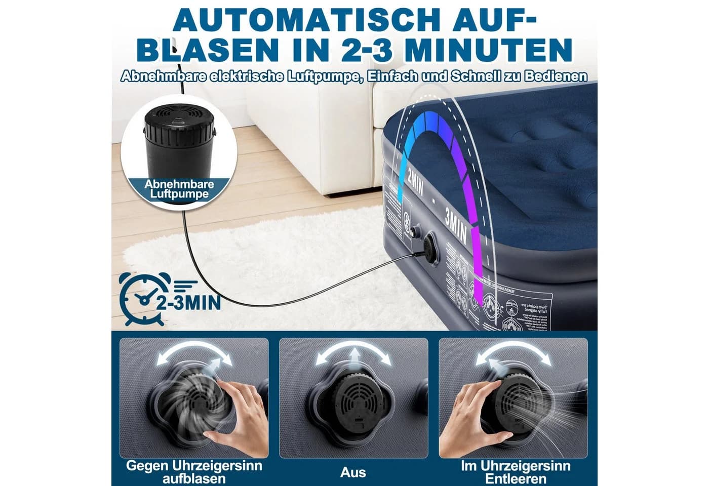 FIVMEN Luftmatratze mit Elektrischer Pumpe Grau/Blau - Bild 4