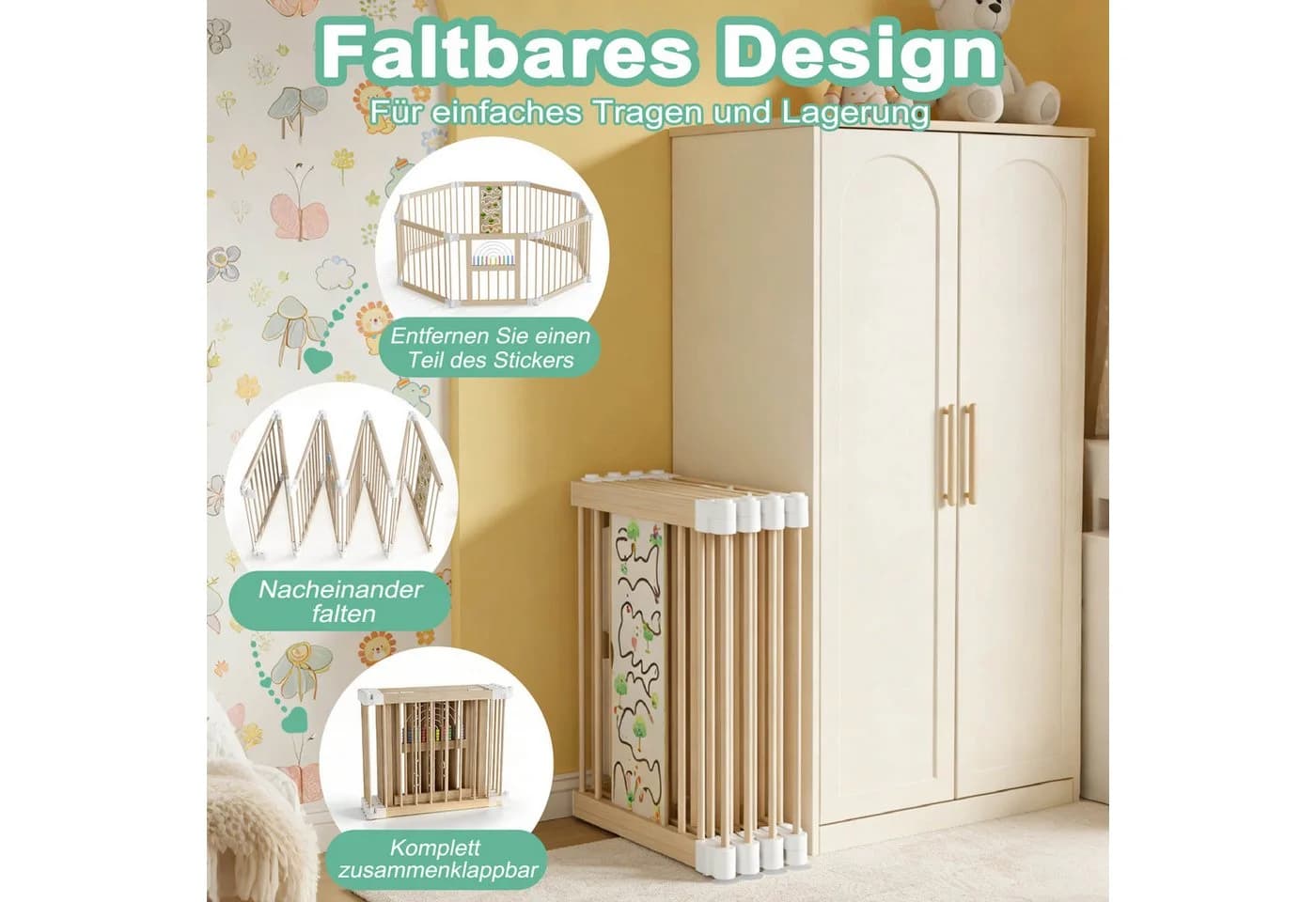 FIVMEN Laufgitter aus Holz mit Tür, 8-teiliges modulares Babygitter - Bild 5