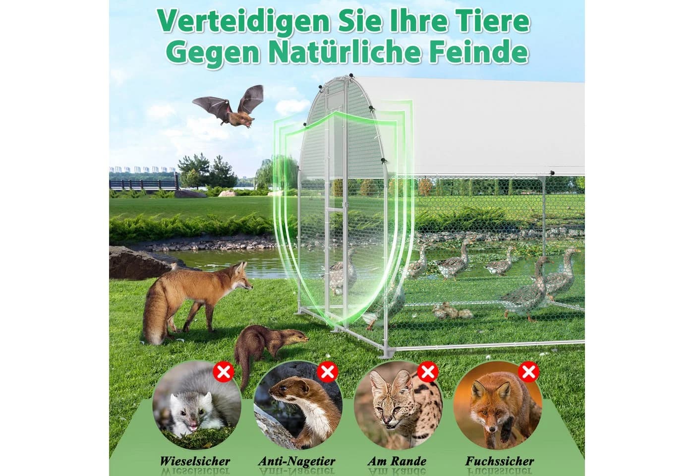 FIVMEN Hühnerstall aus verzinktem Stahl mit PE-Dach und Drahtgitter - Bild 3