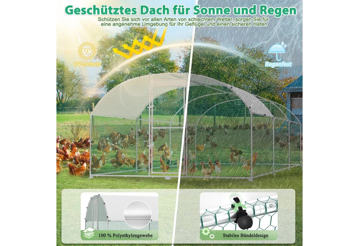 FIVMEN Hühnerstall aus verzinktem Stahl mit PE-Dach und Drahtgitter - Bild 4
