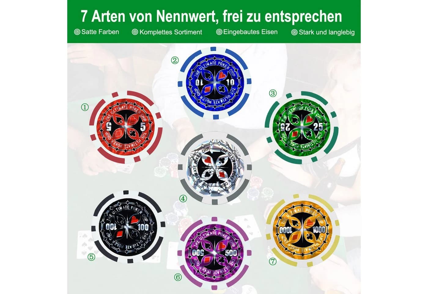 FIVMEN Pokerkoffer Set mit 500 Chips & 2 Kartendecks - Bild 4