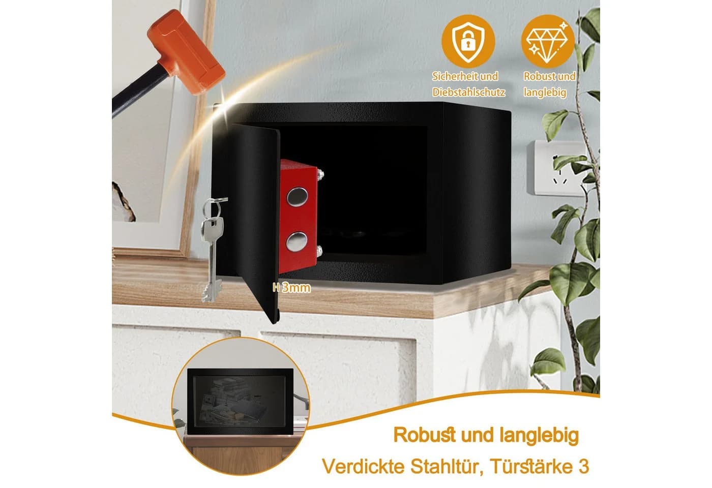 FIVMEN Möbeltresor Schwarz mit Doppelbartschloss - Bild 3
