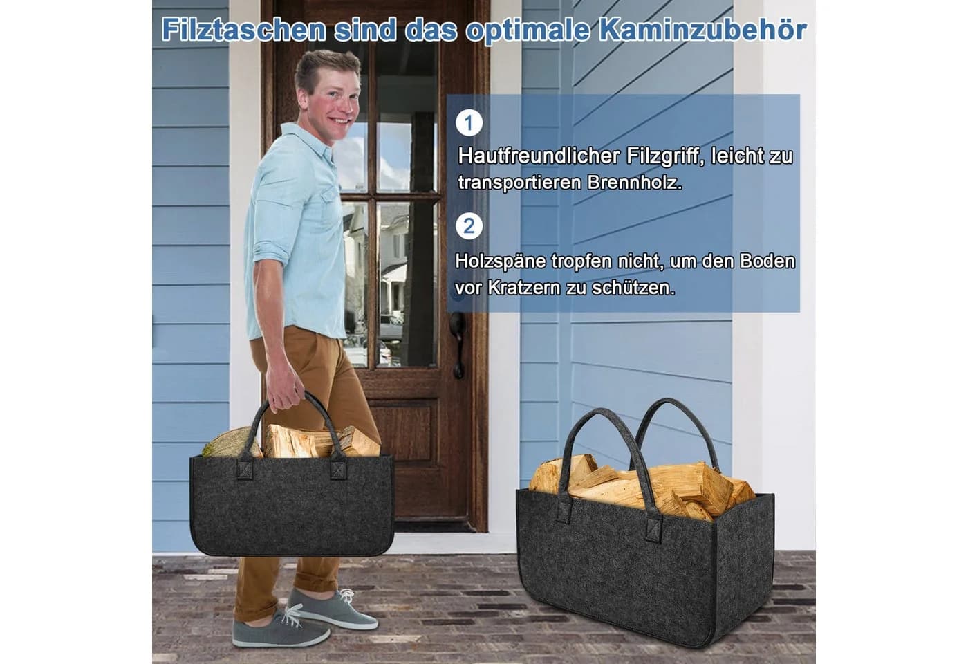 FIVMEN Kaminholzkorb Filztasche Dunkelgrau Faltbar - Bild 5
